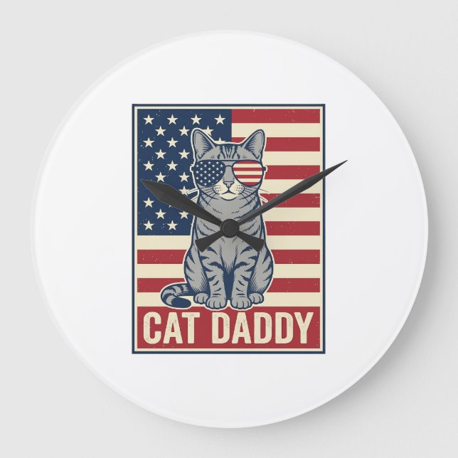 Cat Daddy Patriotic Cat Vector Design_1 Large Clock (Front)
