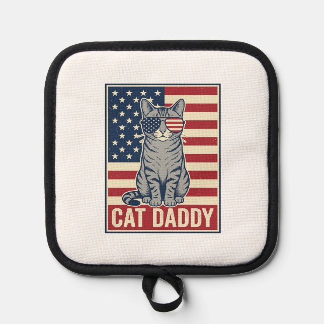 Cat Daddy Patriotic Cat Vector Design_1 Pot Holder (Front)
