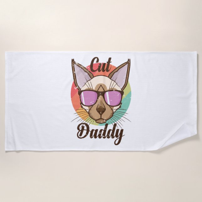 Cat Daddy Siamese Cat Pet Male Cat Beach Towel (Front)