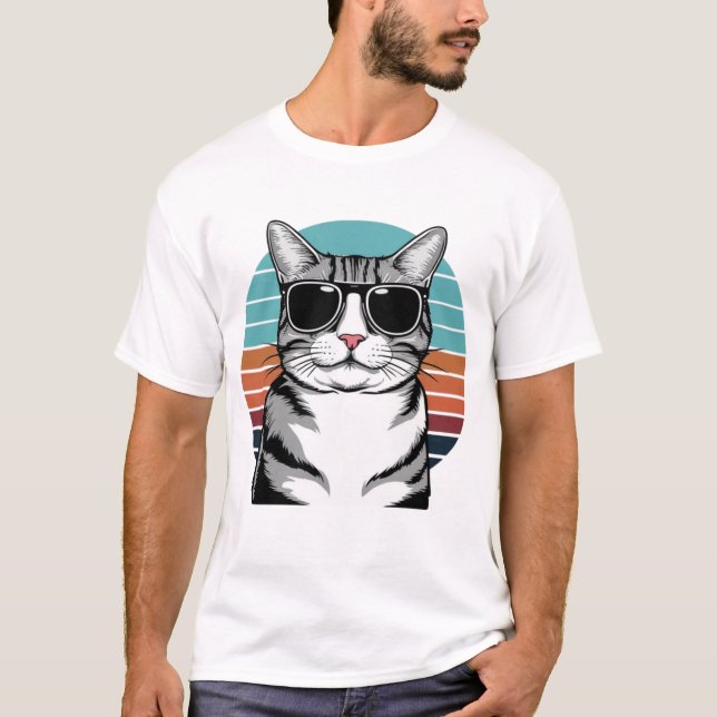 Cat Daddy Sunglasses Sunset Retro Fur Dad Papa T-Shirt (Front)