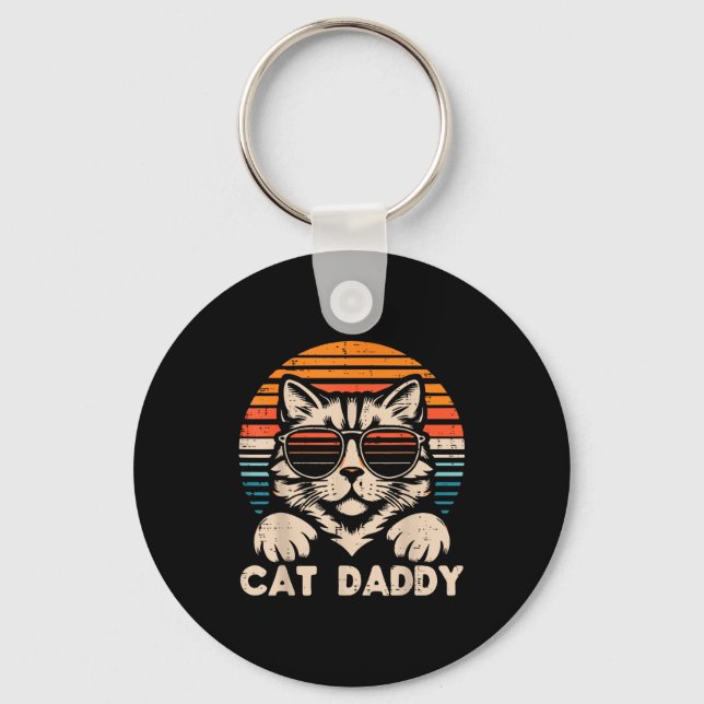 Cat Daddy Sungles Sunset Retro Fur Dad Papa Kitten Key Ring (Front)