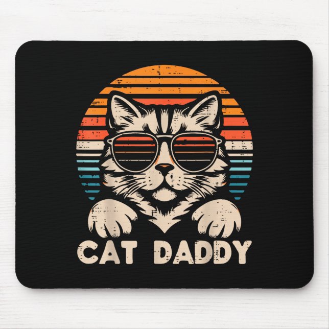 Cat Daddy Sungles Sunset Retro Fur Dad Papa Kitten Mouse Pad (Front)