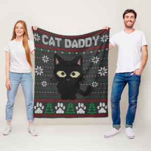 Cat Daddy Ugly Christmas Sweater Pajama Kitty Cat Fleece Blanket