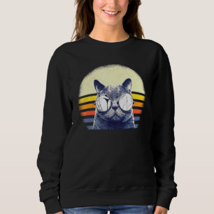 Cat Daddy Vintage 80s Cat Retro Sunglasses Distres Sweatshirt