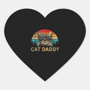 Cat Daddy Vintage Eighties Style Cat Retro Distres Heart Sticker