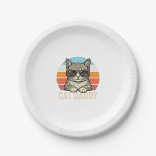 Cat Daddy Vintage Sunset Cool Cat Shirt Design_1 Paper Plate