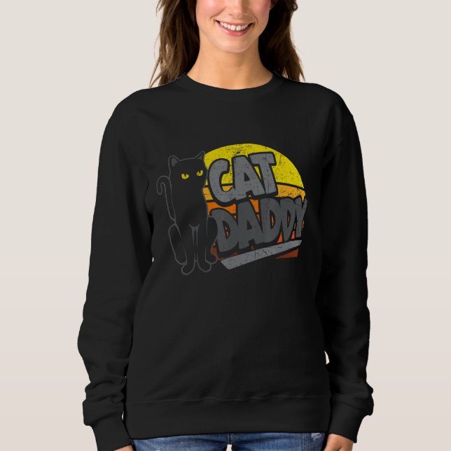Cat Daddy Vintage Sunset Retro Distressed Fathers  Sweatshirt (Front)