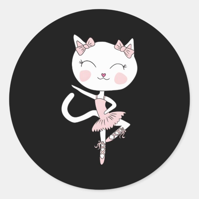 Cat Dance Ballerina Dancing Pirouette Tutu Classic Round Sticker (Front)