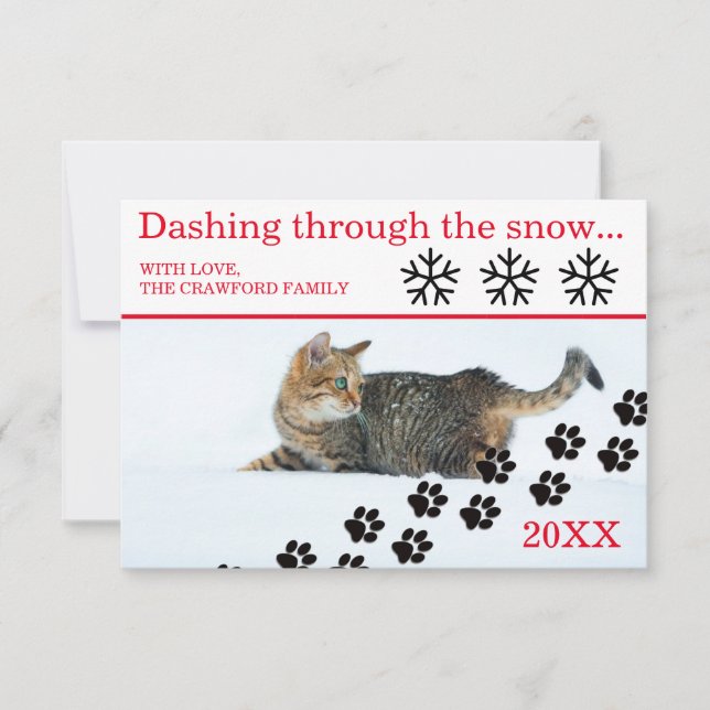 Cat Dashing Through the Snow - 3x5 Christmas Card (Front)