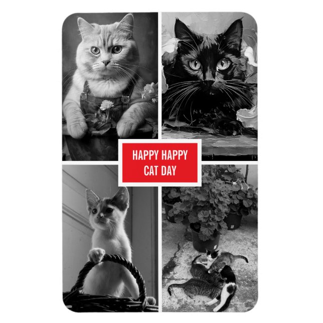 cat day black white red  magnet (Vertical)