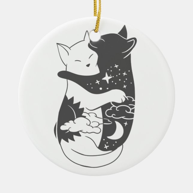 Cat day cat night illustration - Choose background Ceramic Ornament (Front)
