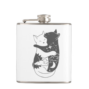 Cat day cat night illustration - Choose background Hip Flask