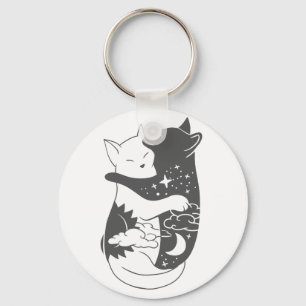 Cat day cat night illustration - Choose background Key Ring