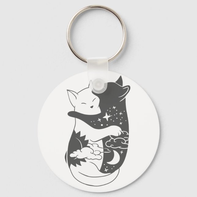 Cat day cat night illustration - Choose background Key Ring (Front)