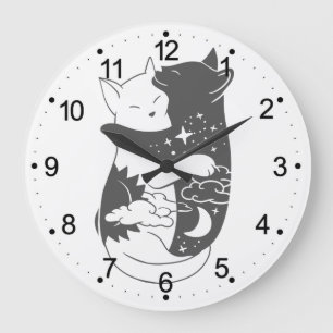 Cat day cat night illustration - Choose background Large Clock
