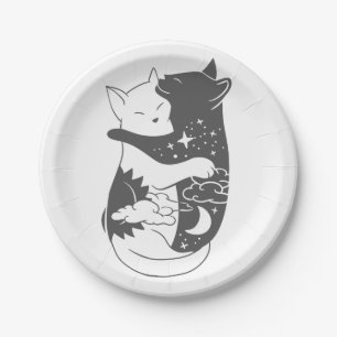 Cat day cat night illustration - Choose background Paper Plate