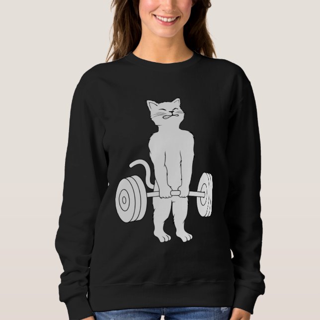 Cat Deadlif Powerlifting Kitty Weightlifting Cat Sweatshirt (Front)