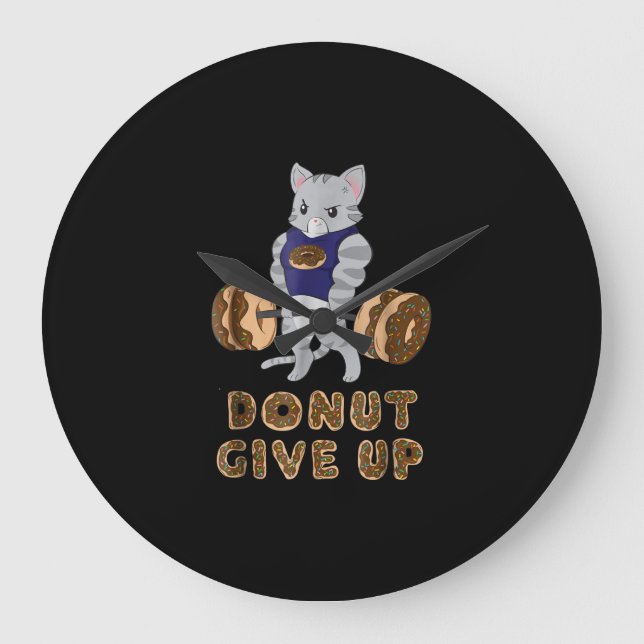 Cat Deadlift Powerlifting Doughnut Gym Large Clock (Front)