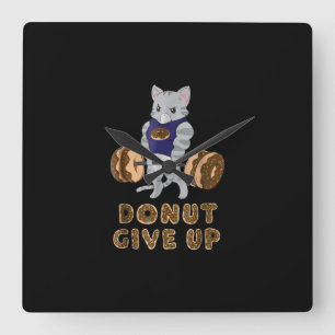 Cat Deadlift Powerlifting Doughnut Gym Square Wall Clock