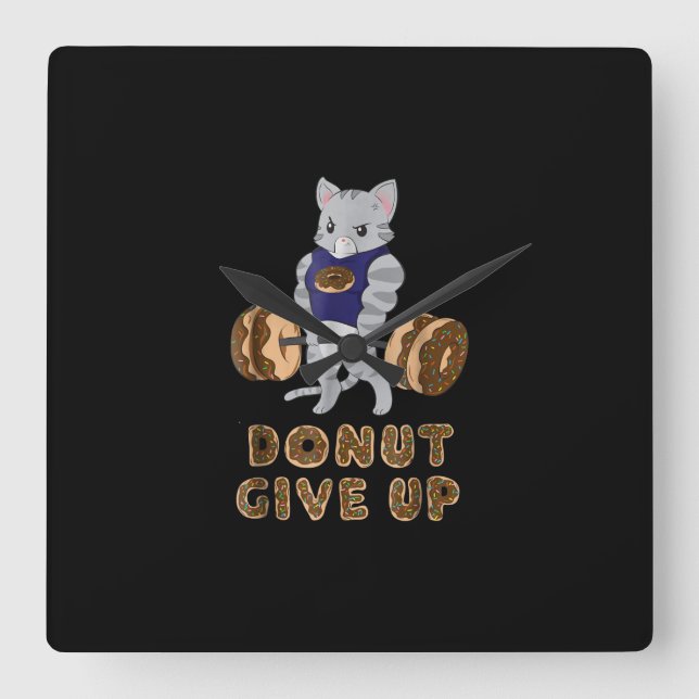 Cat Deadlift Powerlifting Doughnut Gym Square Wall Clock (Front)