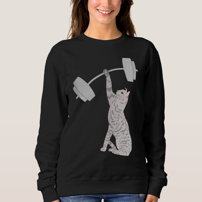 Cat Deadlifting Fitness Gym Cat Barbell Sweatshirt (Front)
