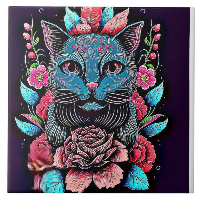 Cat Decor Ceramic Tile (Front)