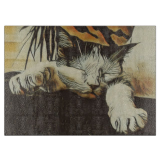 Cat Decorative Glass Chopping Board 15" x 11"