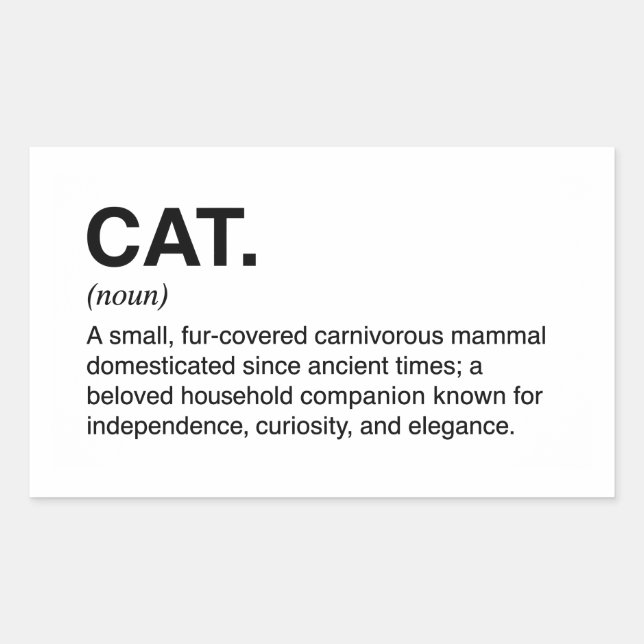 Cat Definition Noun Funny Cat Lover Rectangular Sticker (Front)