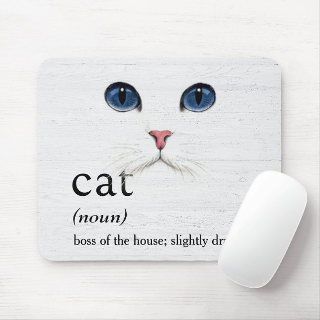 CAT Definition On Whitewashed Wood Mouse Pad (With Mouse)