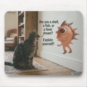 Cat Demands Answers From Strange Wall Monster Mouse Pad