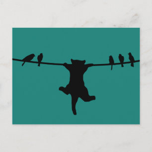 Cat depends on the power cord postcard