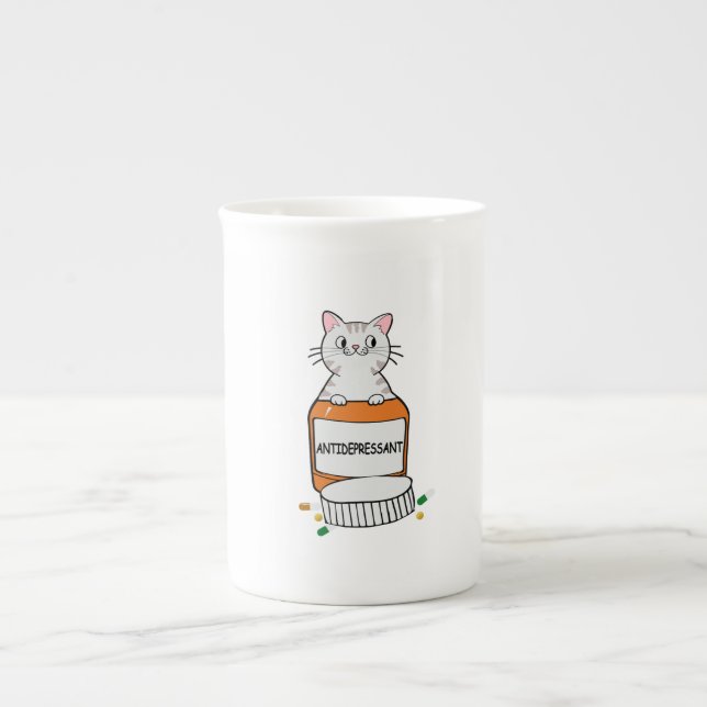 cat depresent | cats lover design  bone china mug (Front)