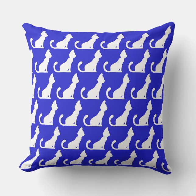 Cat Design Blue Throw Pillow (Front)