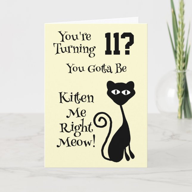 Cat Design Personalised 11th Birthday Card (Front)