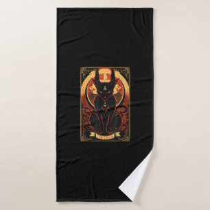 Cat Devil Tarot Card Graphic Illustration Bath Towel