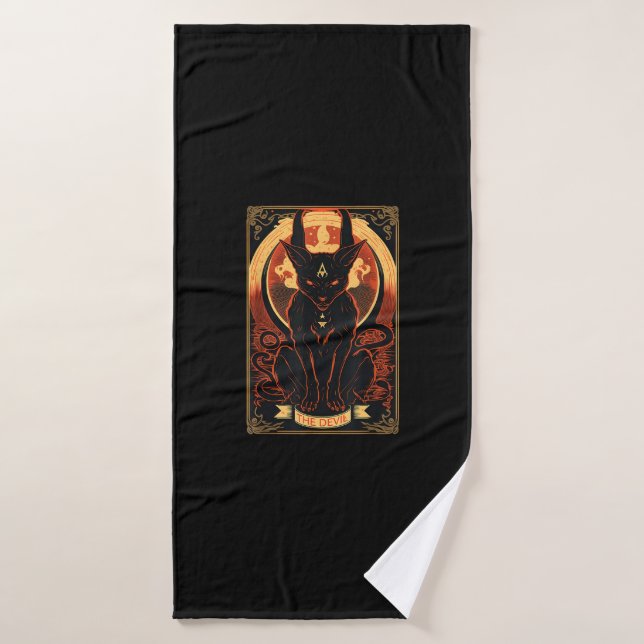 Cat Devil Tarot Card Graphic Illustration Bath Towel (Bath Towel)