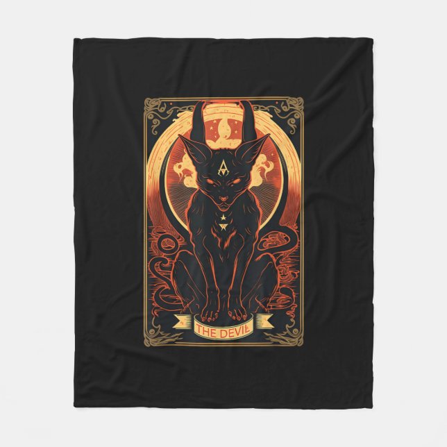 Cat Devil Tarot Card Graphic Illustration Fleece Blanket (Front)
