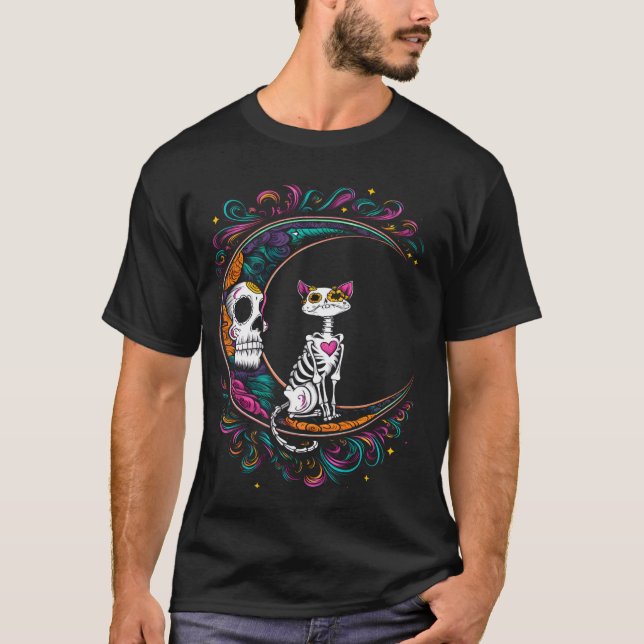 Cat Dia De Los Muertos Sugar Skull Halloween Costu T-Shirt (Front)