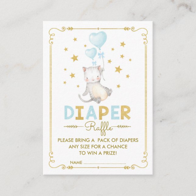 Cat Diaper Raffle Boy Kitten Blue Gold Baby Insert (Front)