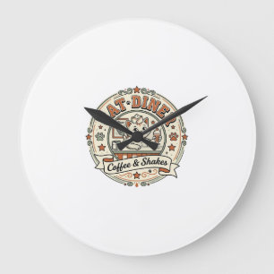 Cat Diner Cat Diner Retro Restaurant Cat Vintage V Large Clock