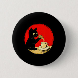 Cat Dipping Croissant In Coffee Cute Black Cat Foo 6 Cm Round Badge