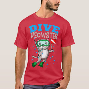 Cat Diver Meowster Scuba Diving Down Flag Underwat T-Shirt