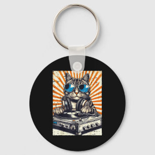 Cat Dj Headphone Turntable Vintage Music Edm Men W Key Ring