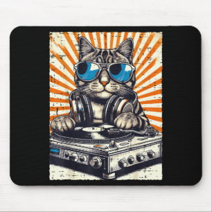 Cat Dj Headphone Turntable Vintage Music Edm Men W Mouse Pad