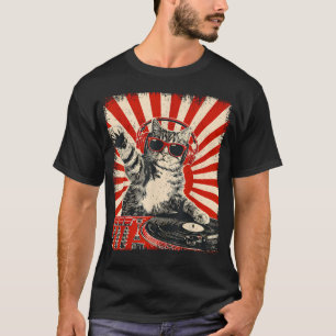 Cat Dj Headphone Turntable Vintage Music T-Shirt