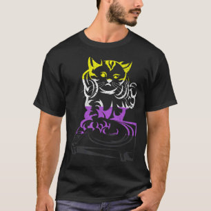 Cat Dj Music Lgbt Nonbinary Flag Agender Non Binar T-Shirt