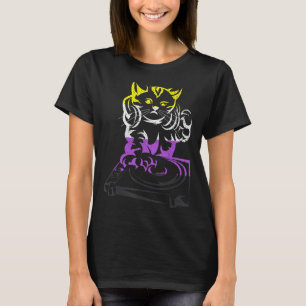 Cat Dj Music Lgbt Nonbinary Flag Agender Non Binar T-Shirt