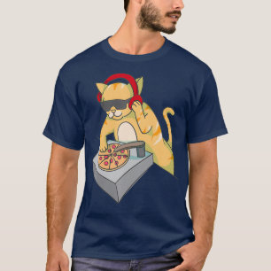 Cat DJ Pizza Shirt Cool Kitty Disc Jockey Funny