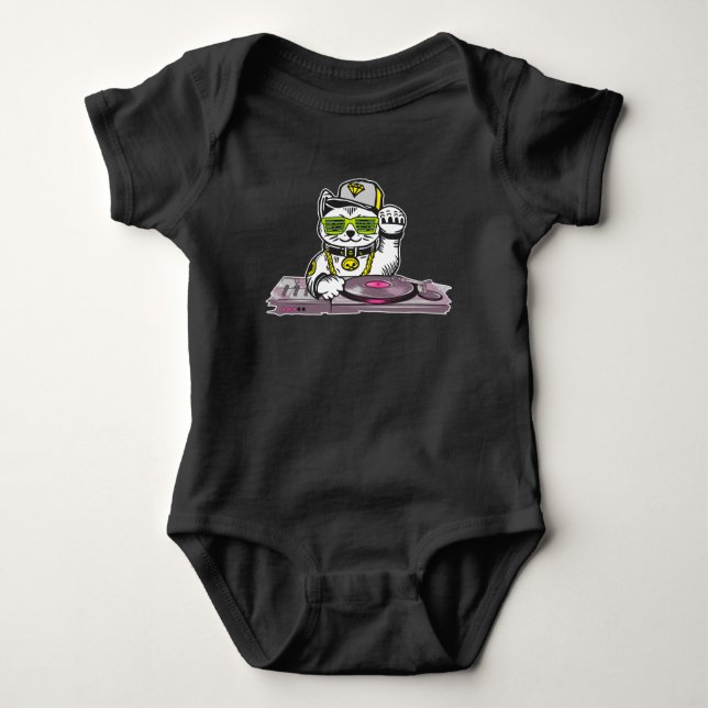 Cat DJ Techno Music Lover Electro Musician Baby Bodysuit (Front)