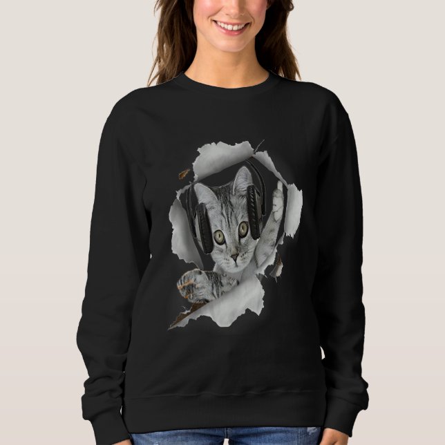 Cat Dj Torn Cloth Sweatshirt (Front)